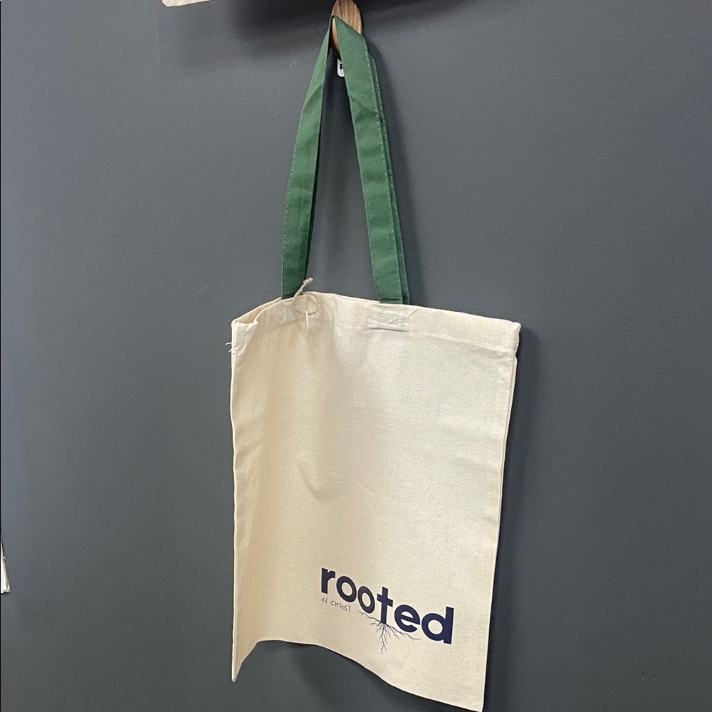 Cream Tote Bag with Green Handles